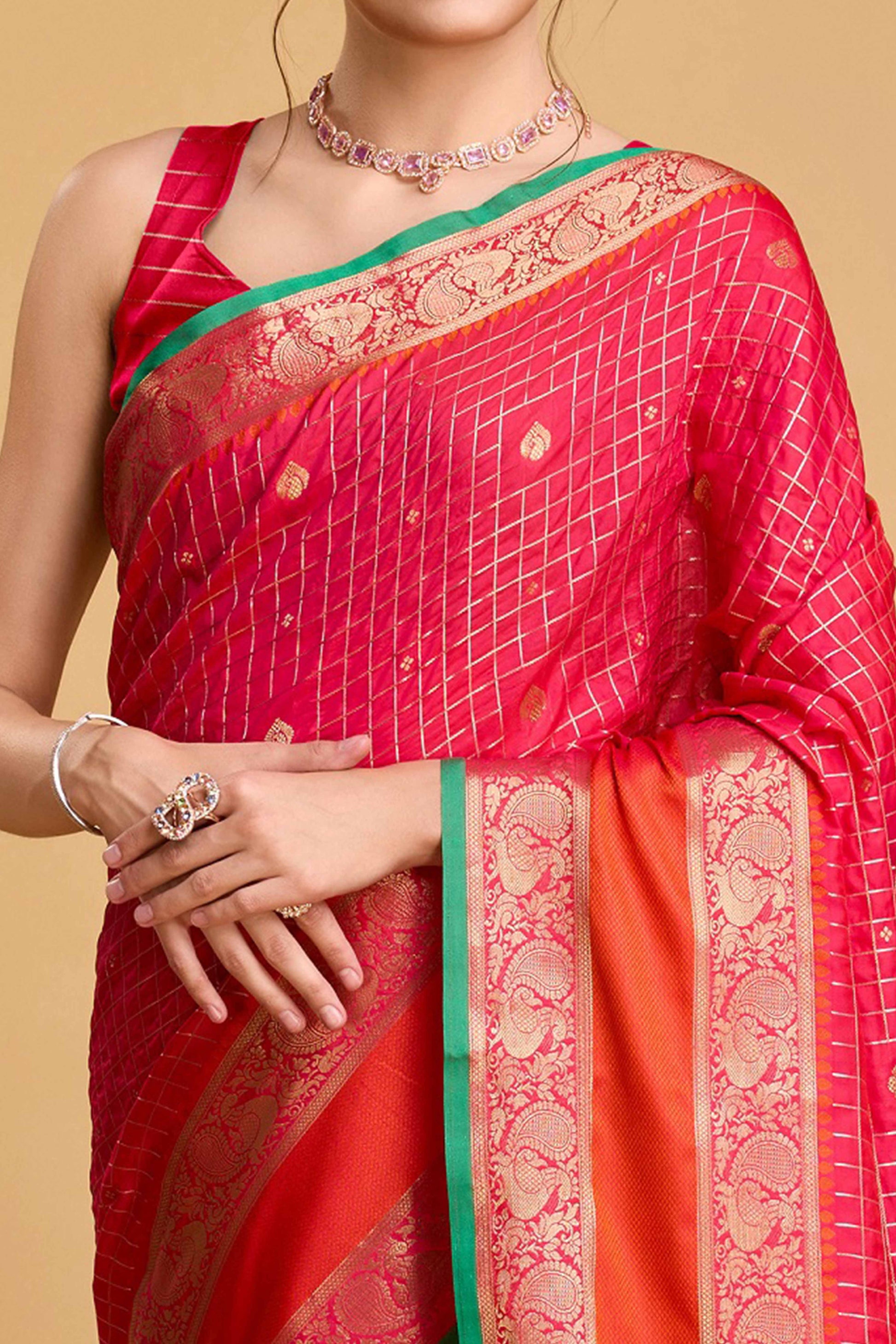 Crimson Red Zari Weaving Banarasi Silk Saree