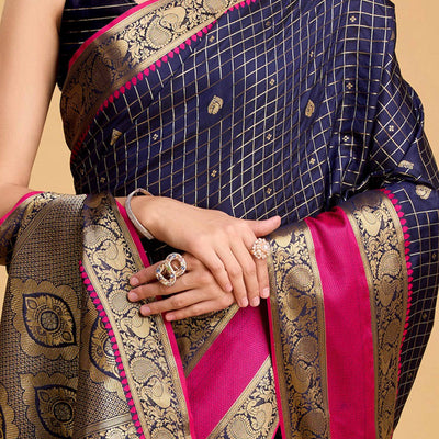 Dark Blue Zari Weaving Banarasi Silk Saree