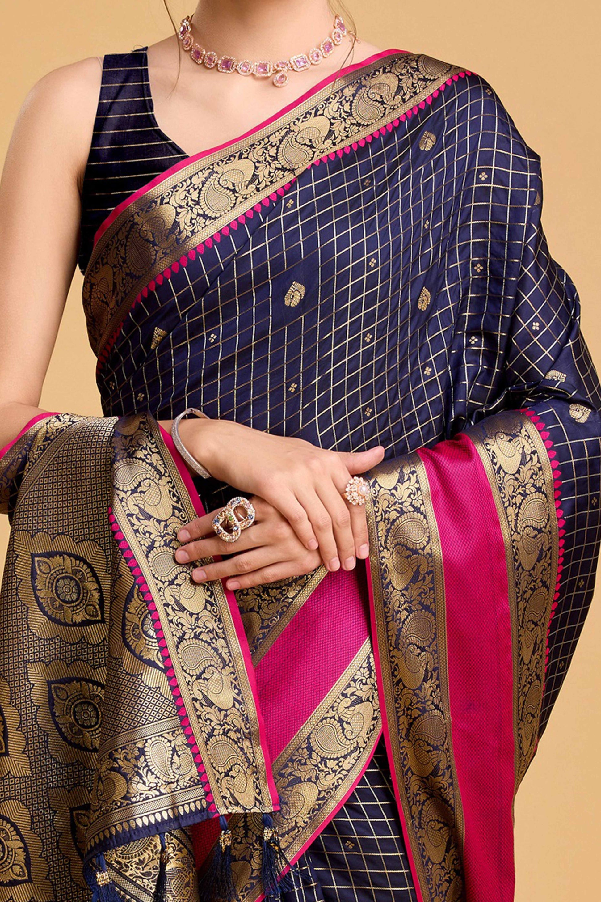 Dark Blue Zari Weaving Banarasi Silk Saree