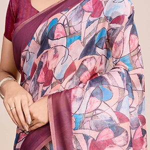Multicolor Floral Printed Linen Saree