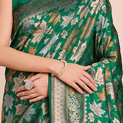 Dark Green Zari Weaving Pure Silk Saree