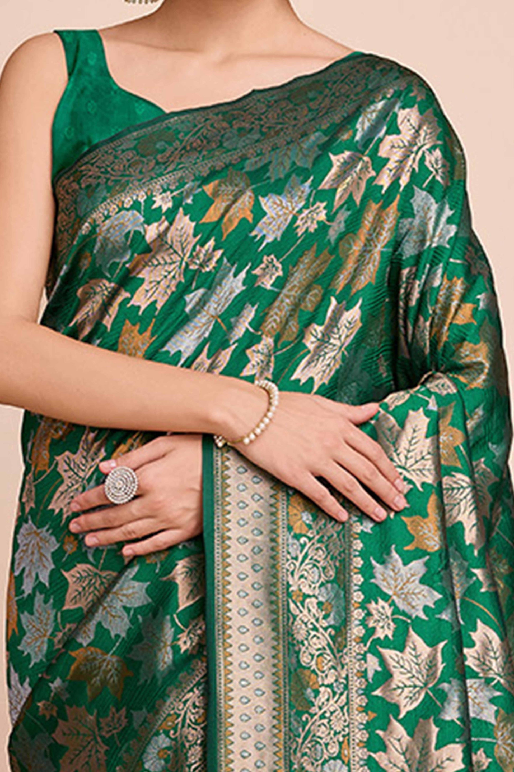 Dark Green Zari Weaving Pure Silk Saree