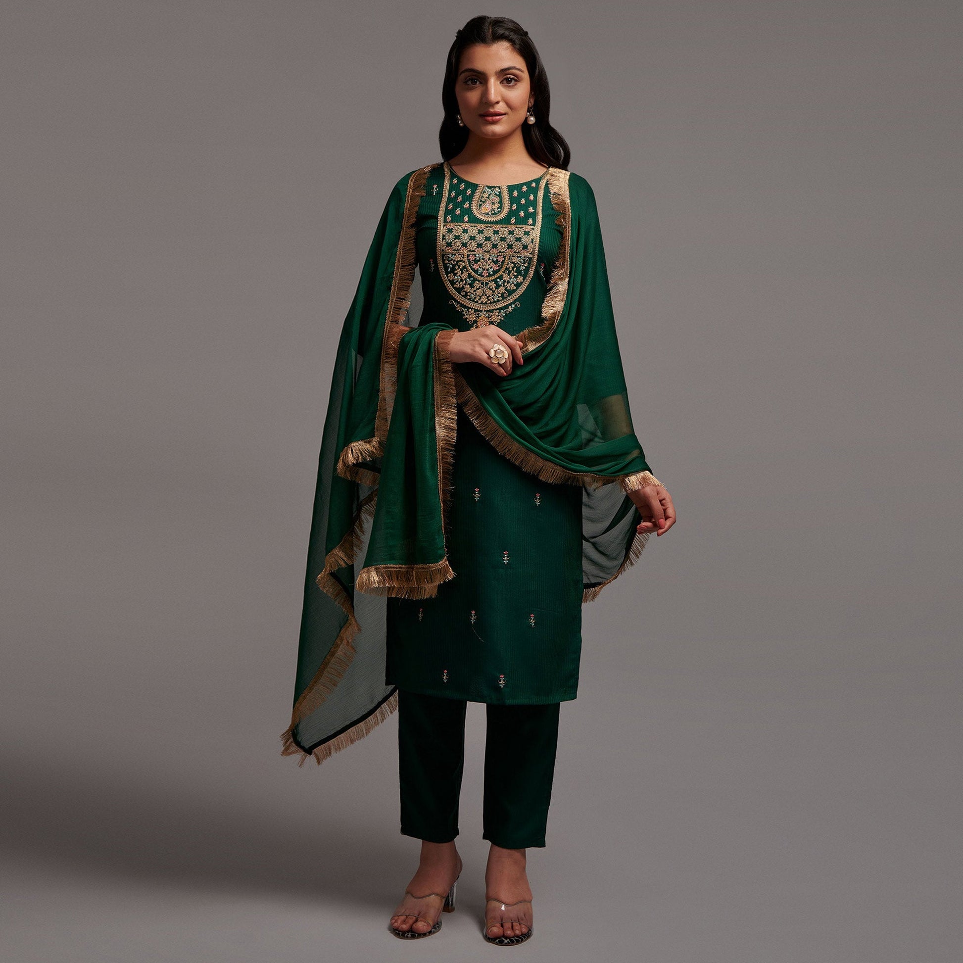 green-floral-embroidered-viscose-kurti-set