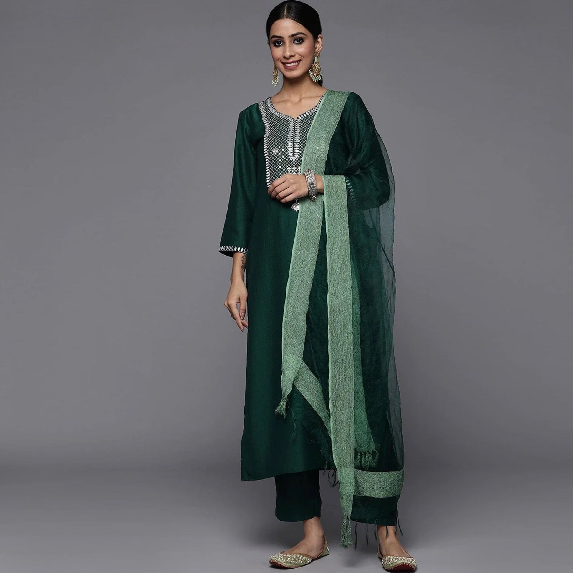 green-embroidered-rayon-kurti-set