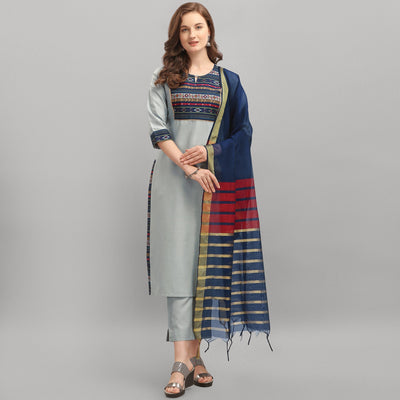 grey-embroidered-poly-cotton-kurti-set