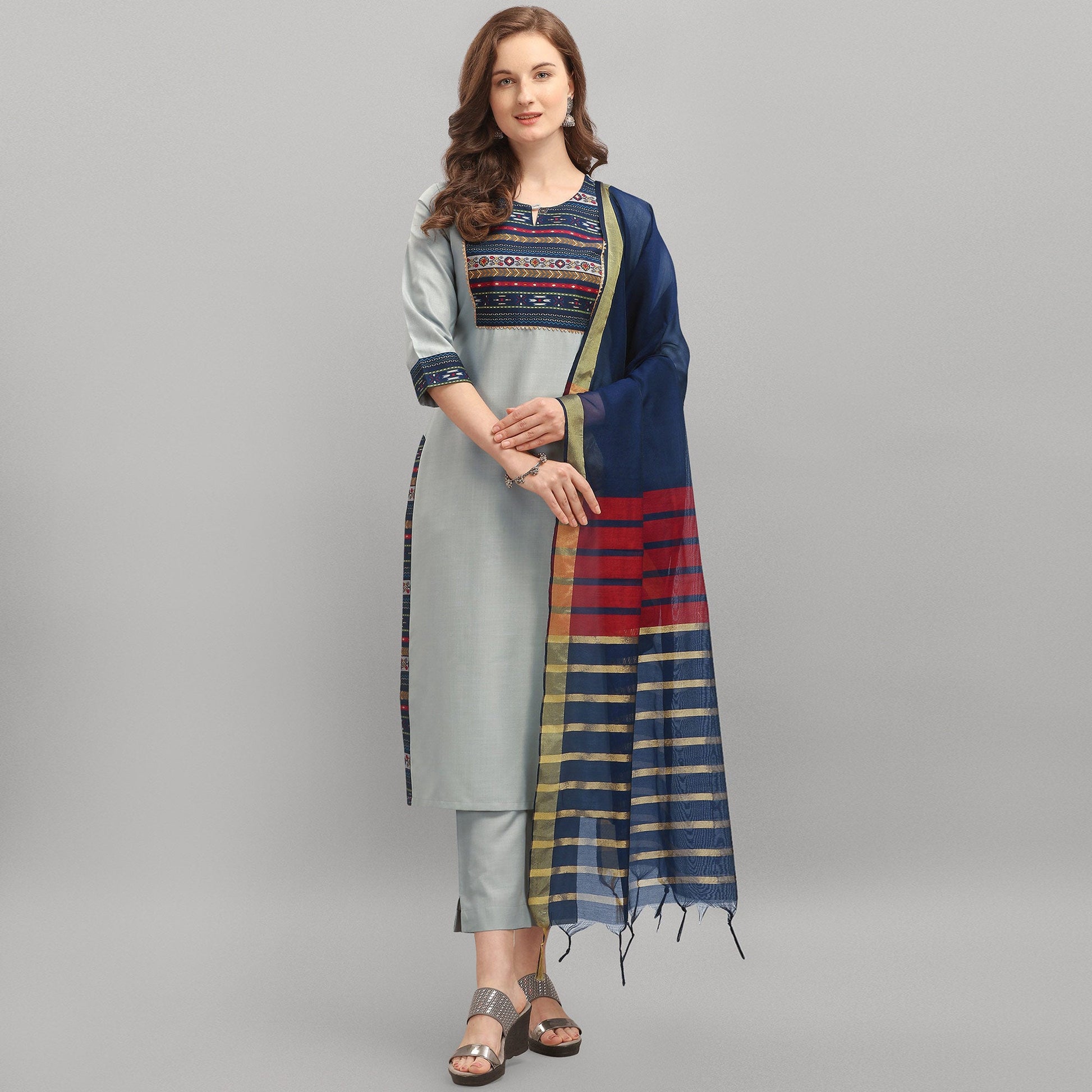 grey-embroidered-poly-cotton-kurti-set