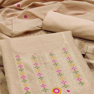 Chikoo Floral Woven Chanderi Dress Material