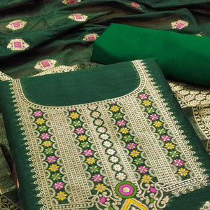 green-floral-woven-chanderi-dress-material