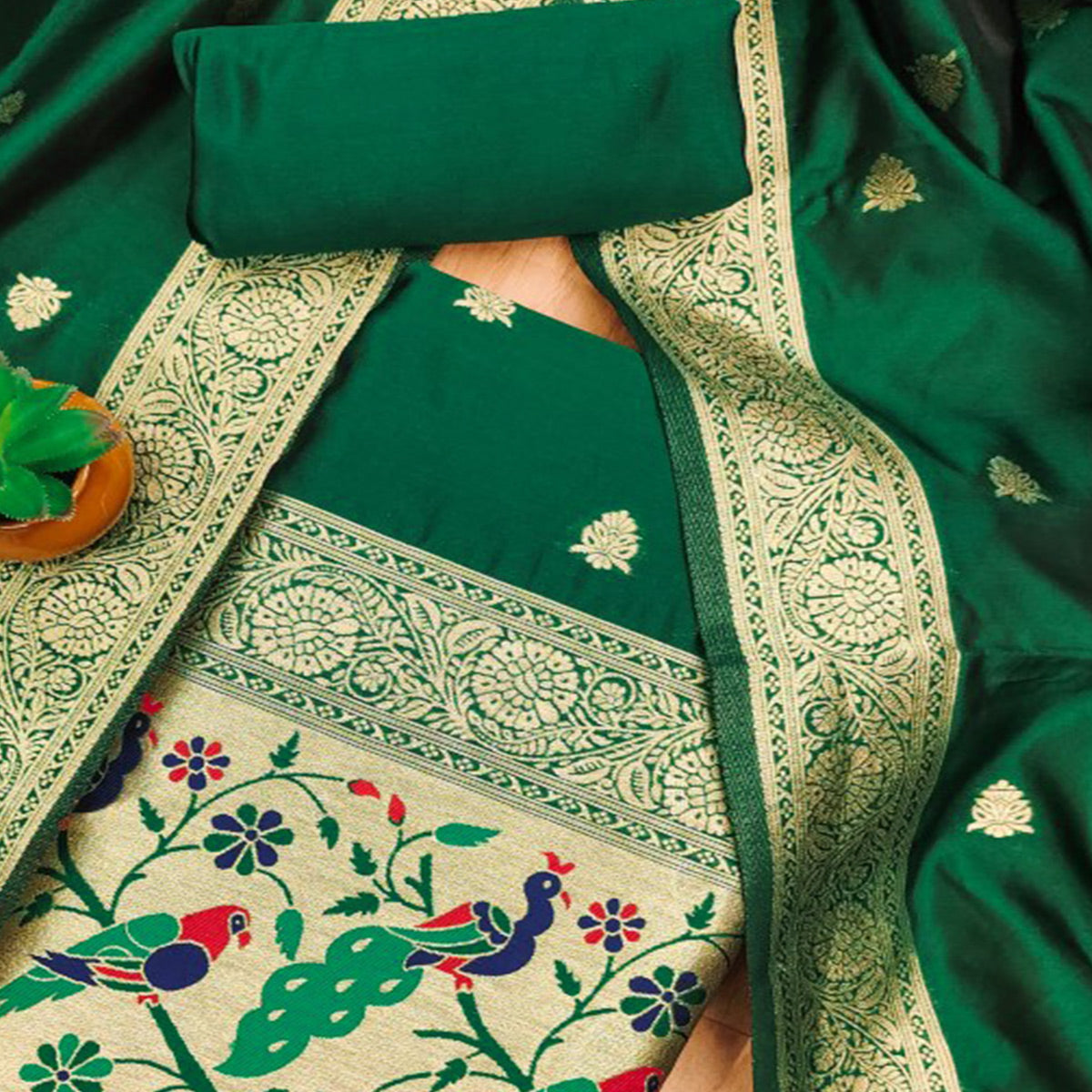 green-floral-zari-woven-banarasi-silk-dress-material-11