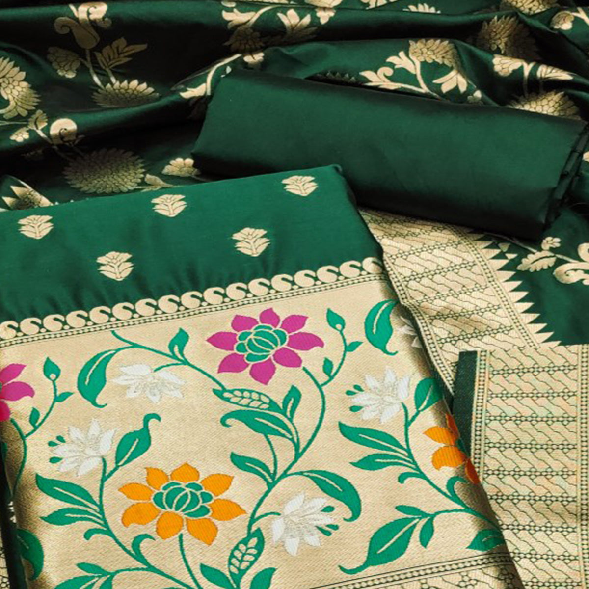 green-floral-woven-banarasi-silk-dress-material-5