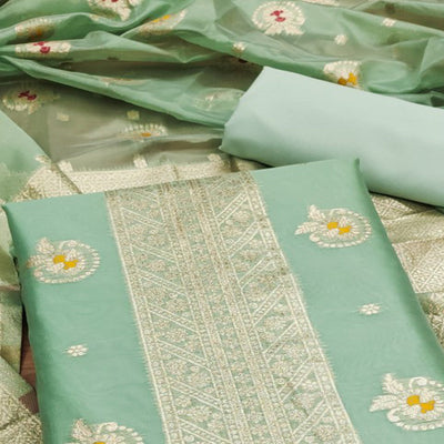 green-floral-woven-organza-dress-material-3