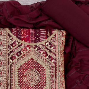 Maroon Bandhani Printed Rayon Dress Material