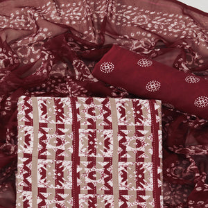 Maroon & Brown Geometric Printed Crepe Dress Material