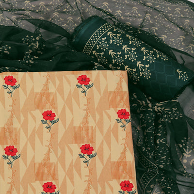 Cream Floral Printed Crepe Dress Material
