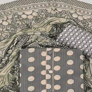 Grey Printed With Gota Patti Work Pure Cotton Dress Material