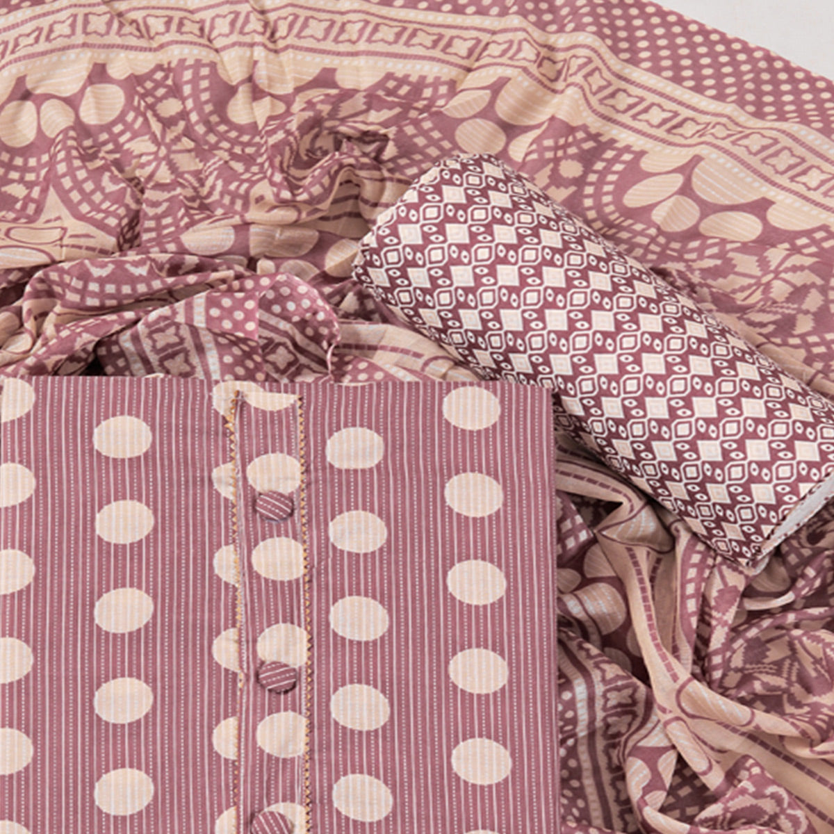Mauve Printed With Gota Patti Work Pure Cotton Dress Material