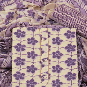 Lavender Floral Printed With Gota Patti Work Pure Cotton Dress Material