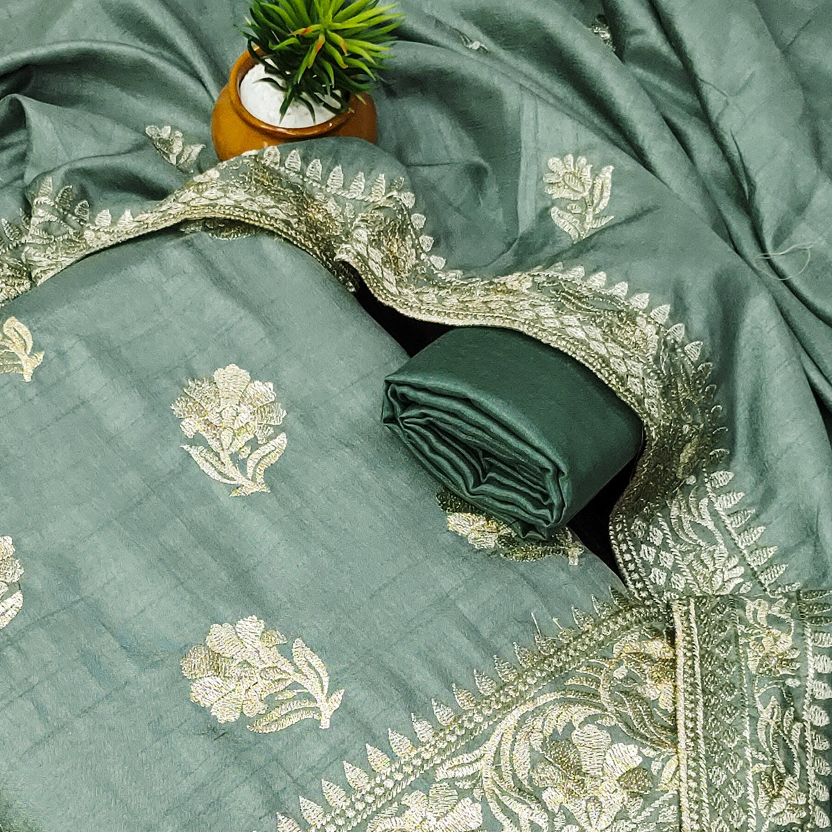 green-floral-embroidered-vichitra-silk-dress-material-5