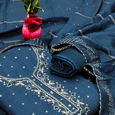 Morpich Butti With Hand Embroidered Jacquard Dress Material