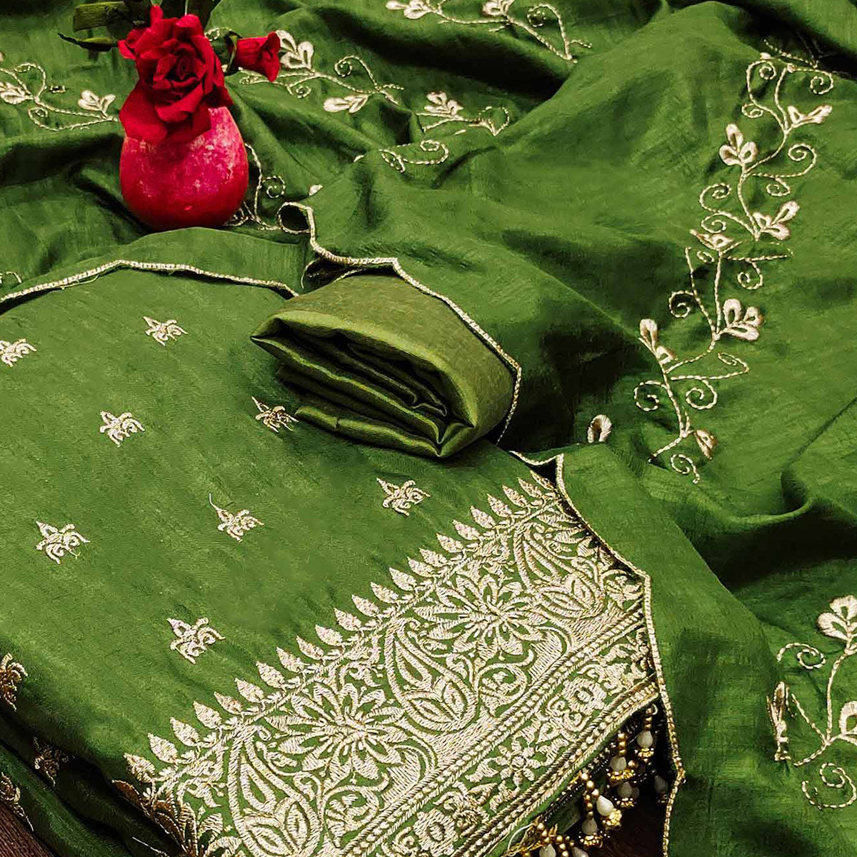 green-embroidered-vichitra-silk-dress-material