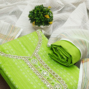 green-woven-with-handwork-cotton-blend-dress-material
