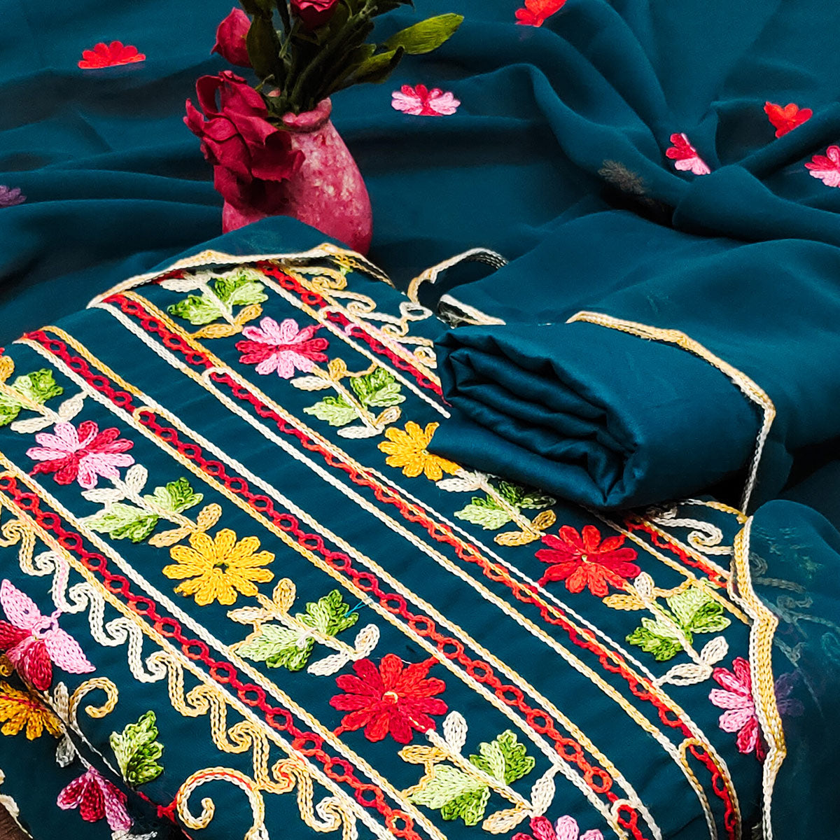 Morpich Floral Embroidered Georgette Dress Material