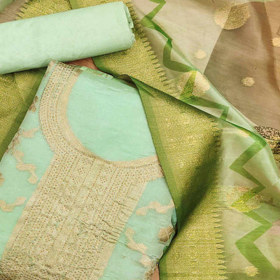 green-woven-work-organza-dress-material
