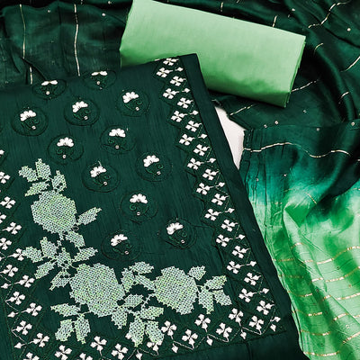 green-embroidered-art-silk-dress-material-3
