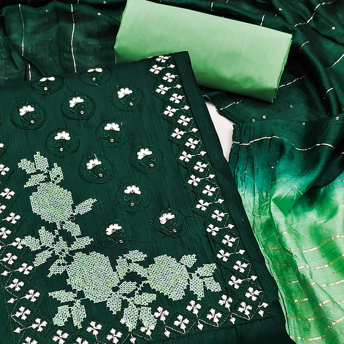 green-embroidered-art-silk-dress-material-3