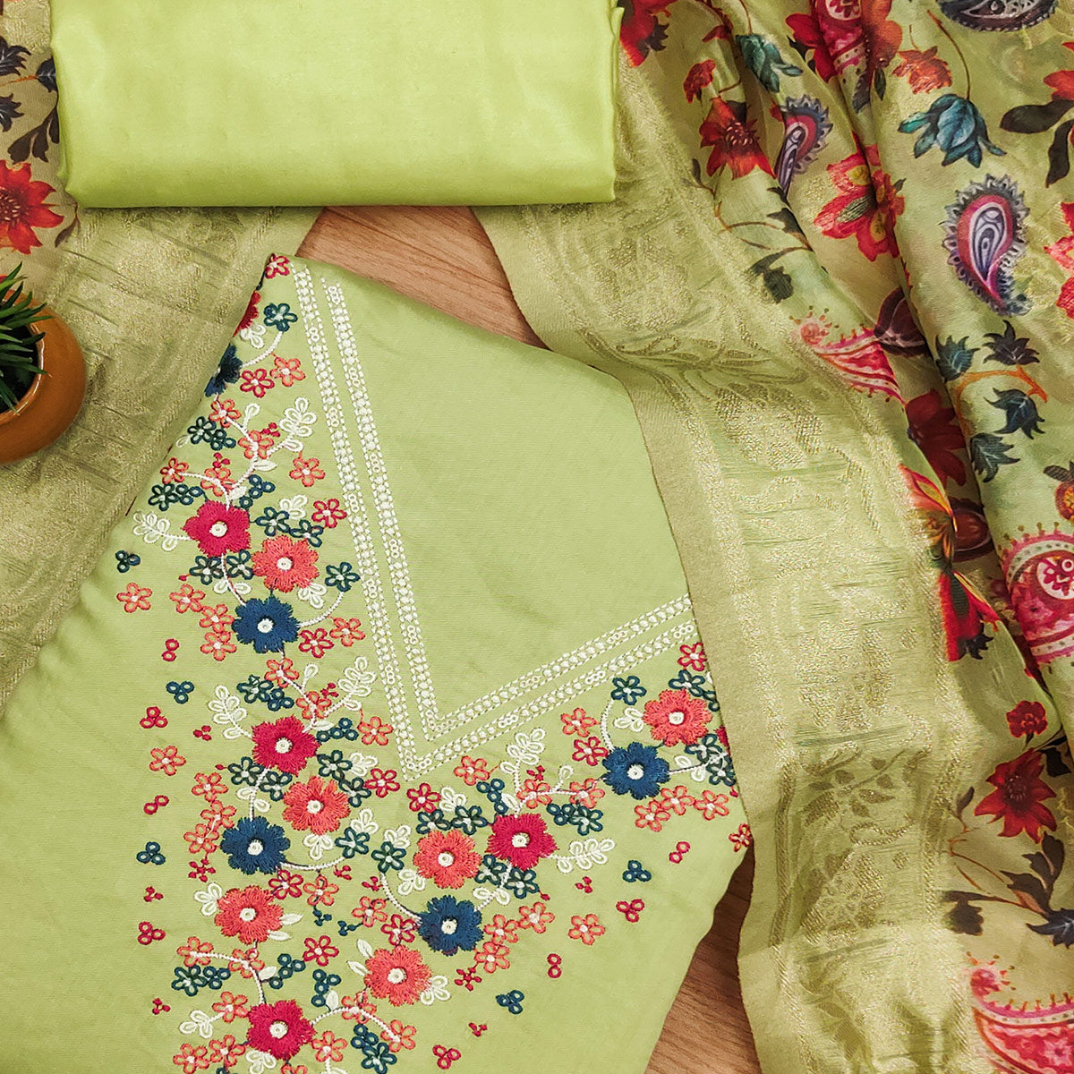 green-floral-embroidered-roman-cottom-silk-dress-material