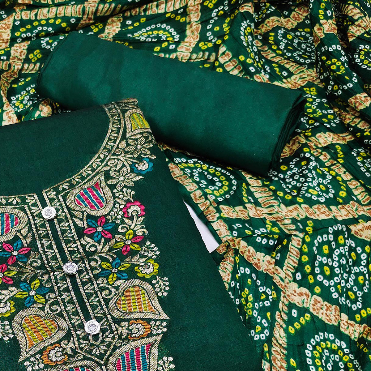 green-floral-woven-chanderi-jacquard-dress-material