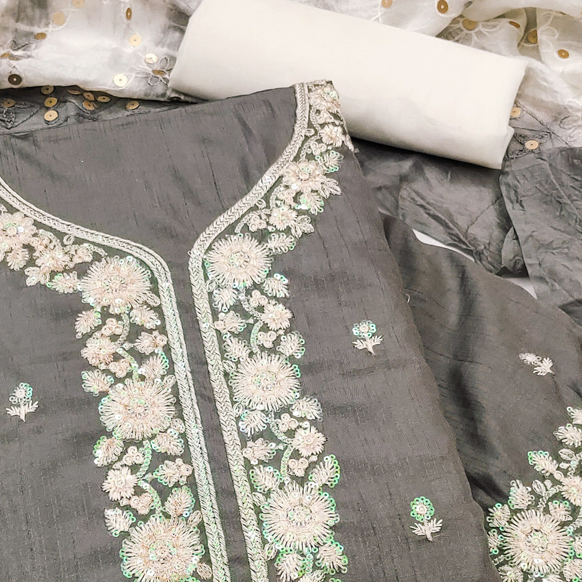 grey-floral-sequins-embroidered-art-silk-dress-material-7