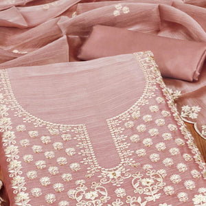 Dusty Rose Pink Floral Embroidered Burberry Zoya Silk Dress Material