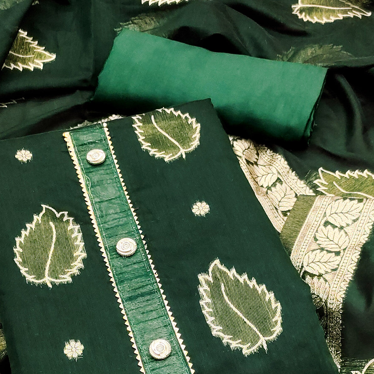 green-floral-woven-shimmer-jacquard-dress-material