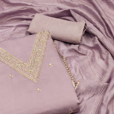 Light Purple Floral Embroidered Art Silk Dress Material