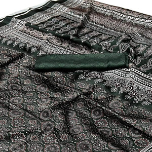 Bottle Green Digital Printed Crepe Saree