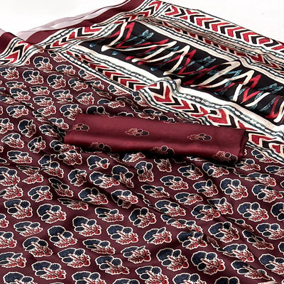 Maroon Digital Printed Crepe Saree