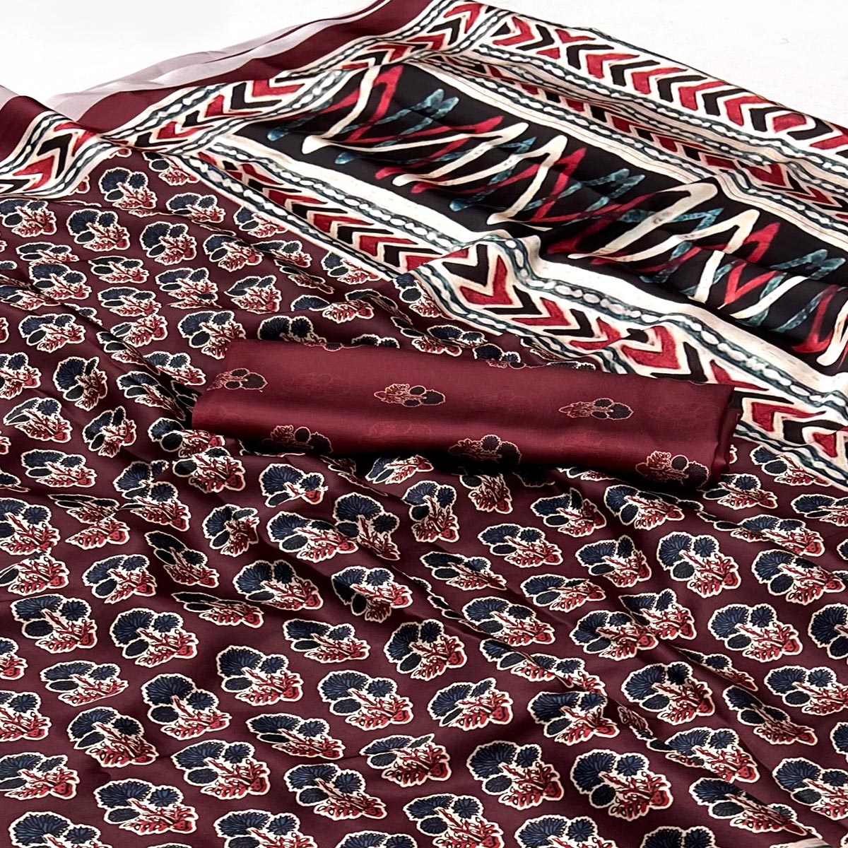 Maroon Digital Printed Crepe Saree