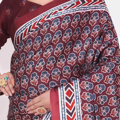 Maroon Digital Printed Crepe Saree