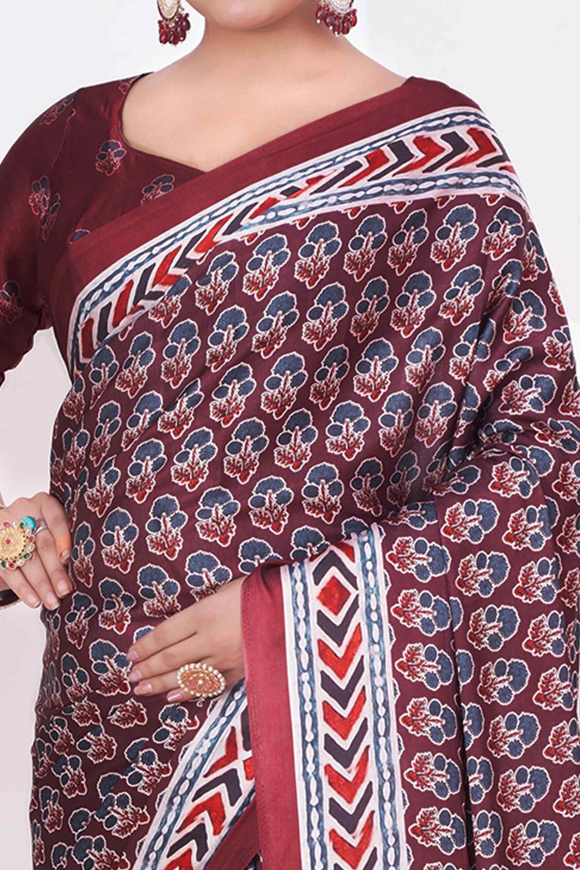 Maroon Digital Printed Crepe Saree