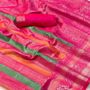 Hot Pink Zari Weaving Kanjivaram Silk Saree