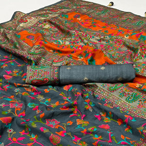 grey-floral-foil-printed-tussar-silk-saree