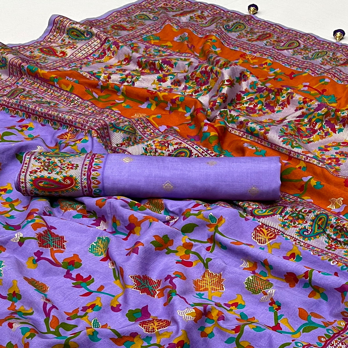 Light Purple Floral Foil Printed Tussar Silk Saree