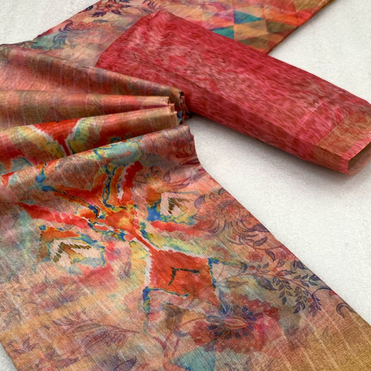 Multicolor Floral Digital Printed Chanderi Saree