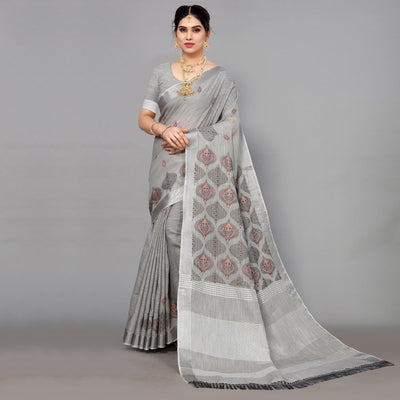 grey-embroidered-cotton-silk-saree-with-tassels