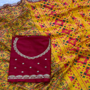 Mustard Printed Patola Tussar Silk Saree
