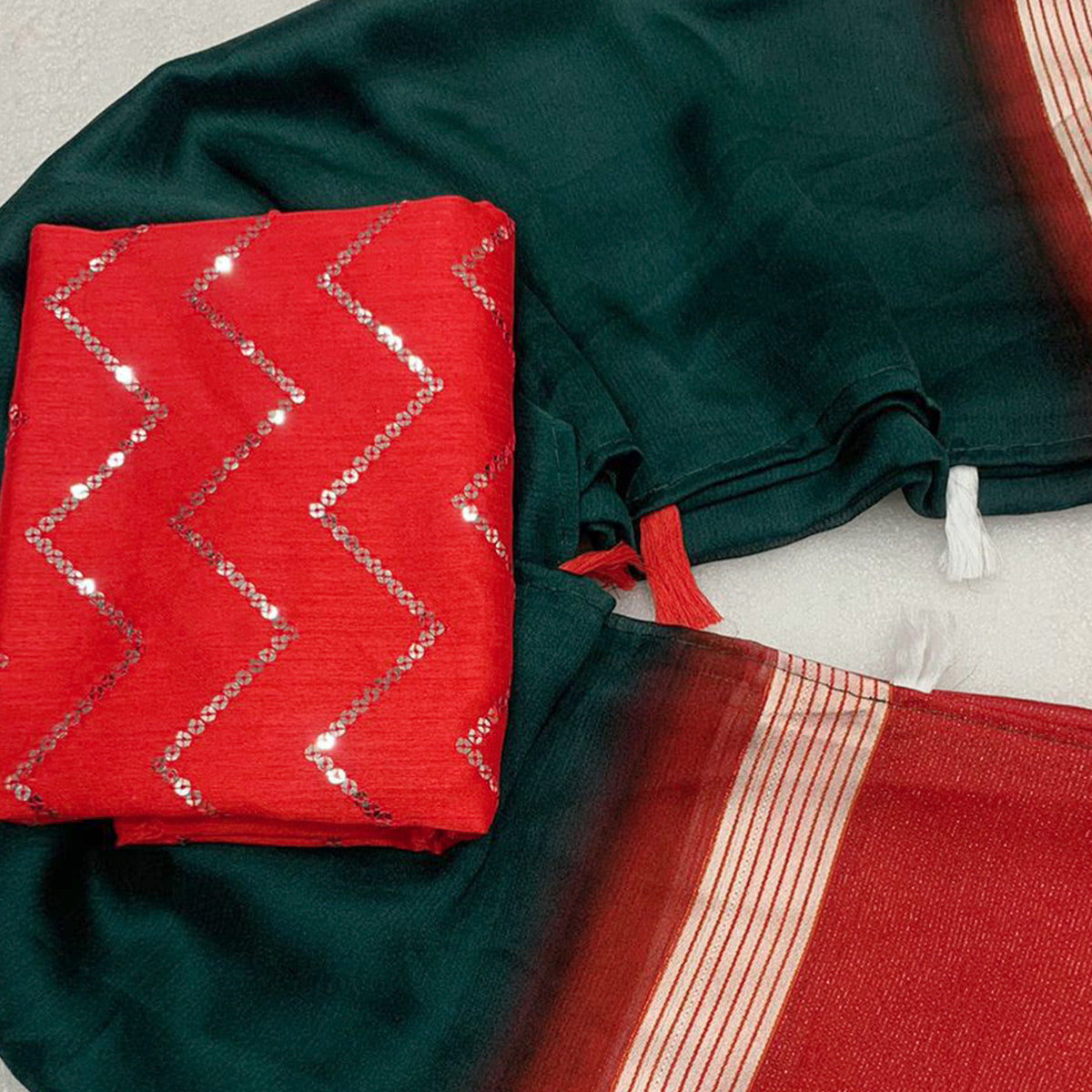 green-woven-chiffon-saree-with-tassels-4