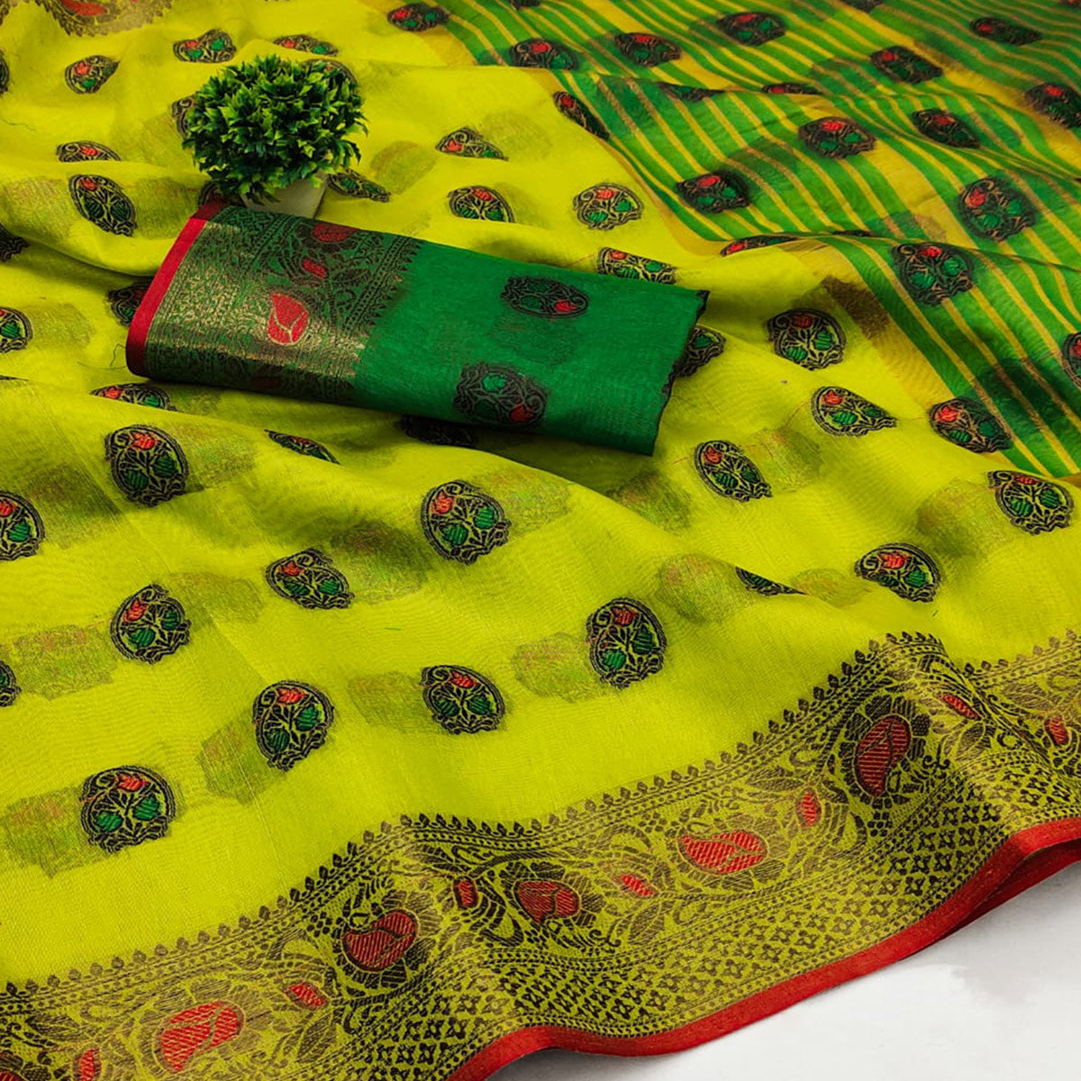 green-zari-work-woven-cotton-silk-saree