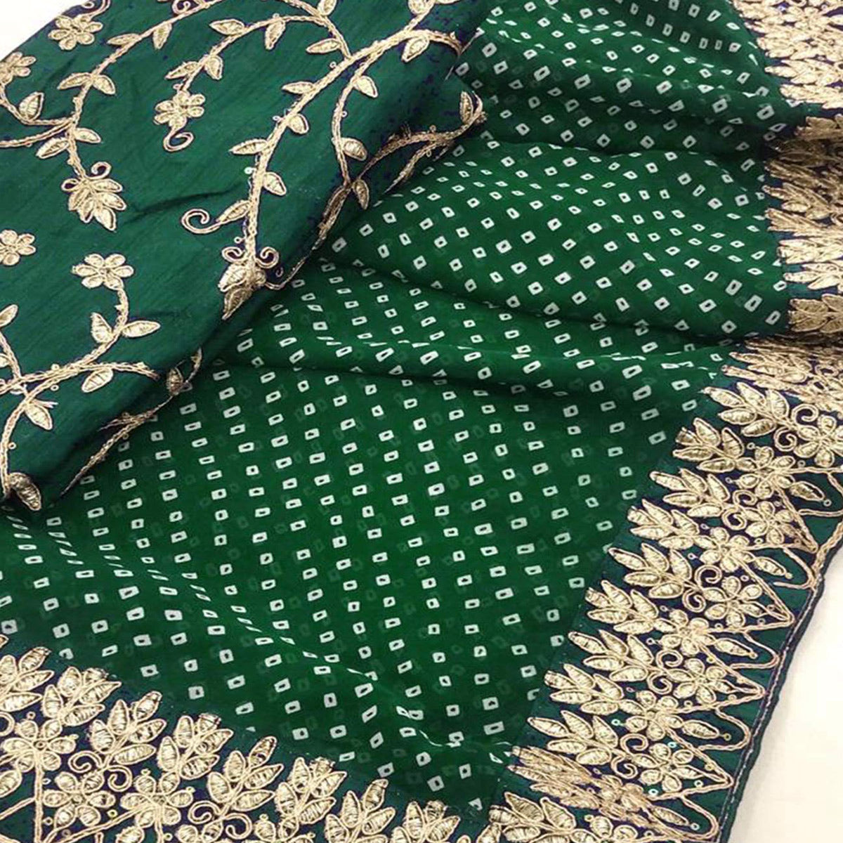 green-bandhani-printed-with-embroidered-border-georgette-saree