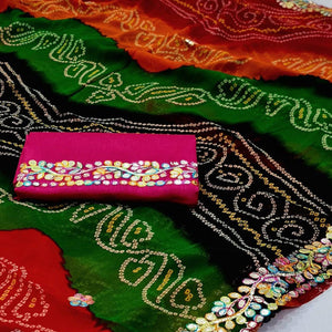 Multicolor Bandhani Gota Embroidered Georgette Saree